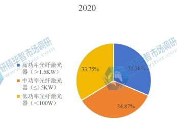 2020年全球各類型工業(yè)光纖激光器產(chǎn)值占比 2020年全球各類型工業(yè)光纖激光器產(chǎn)值占比