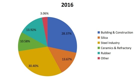 2016年全球稻殼灰消費(fèi)(百萬噸)市場(chǎng)份額(%)(按應(yīng)用) 2016年全球稻殼灰消費(fèi)(百萬噸)市場(chǎng)份額(%)(按應(yīng)用)