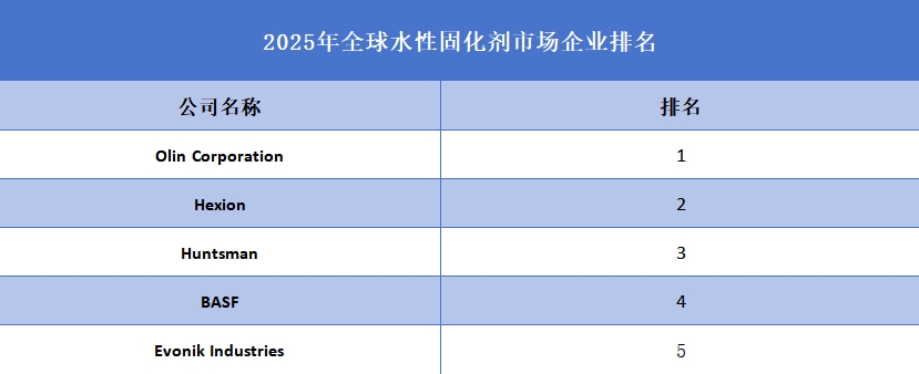 2025年全球水性固化劑市場(chǎng)企業(yè)排名